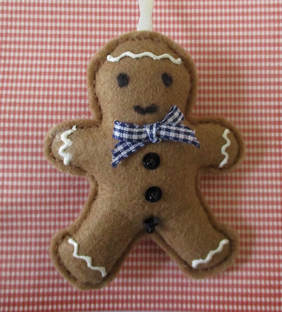 Felt Gingerbread Man - Gingham Bow - Scented - Felt Decoration