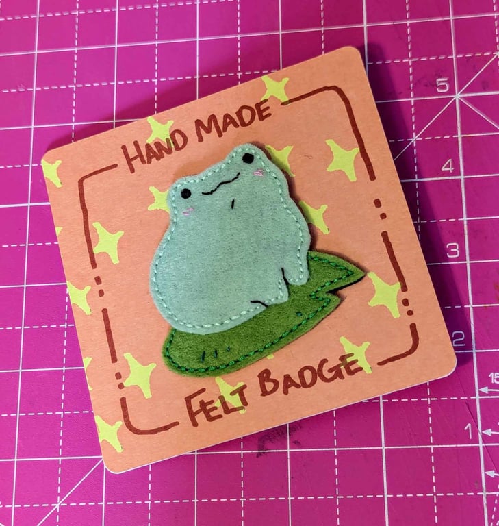 Handmade Fat Frog felt pin