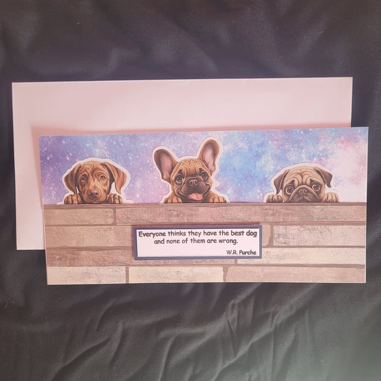 Peeping dogs blank greetings card, wrinkly puppies