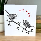 Two Robins Lino Printed Card