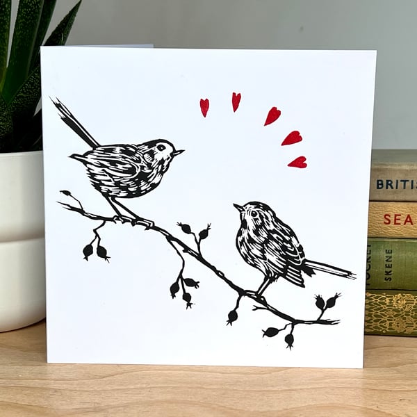Two Robins Lino Printed Card