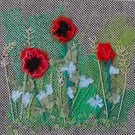 Poppies  and cornflowers - upcycled fabric, hand embroidered miniature picture