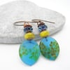 Lampwork Glass Earrings, Czech Glass Earrings, Turquoise Earrings, Lemon Earring