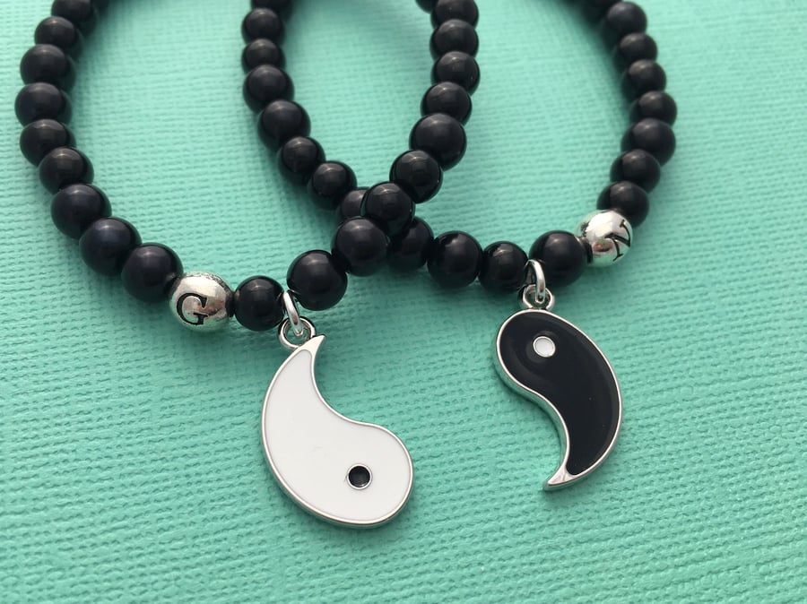 Set of 2 Yin Yang Personalised Beaded Bracelets