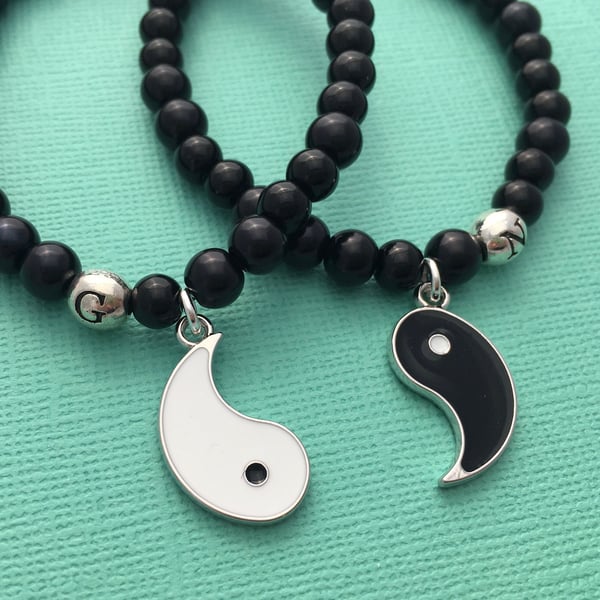 Set of 2 Yin Yang Personalised Beaded Bracelets