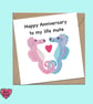    Pink & Blue Seahorse Anniversary Card, Happy Anniversary to My Life Mate - Image 5