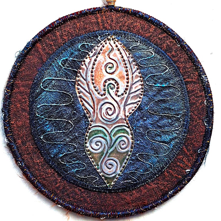 GMM550 - Metal Goddess-Angel Mandala Wall Hanging-15cm diameter-Brown-Blue Black
