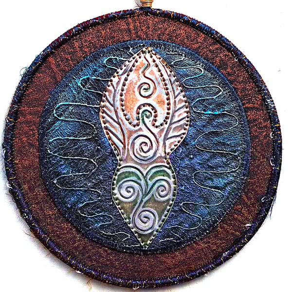 GMM550 - Metal Goddess-Angel Mandala Wall Hanging-15cm diameter-Brown-Blue Black