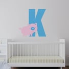 Personalised Initial & Animal Wall Sticker - Pig: Farm Custom Kids Room Decor