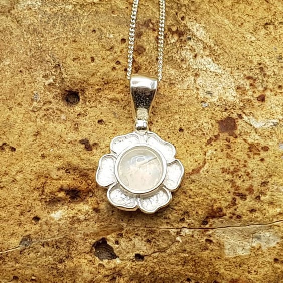 Tiny Rainbow Moonstone flower Pendant. Reiki jewellery. June birthstone
