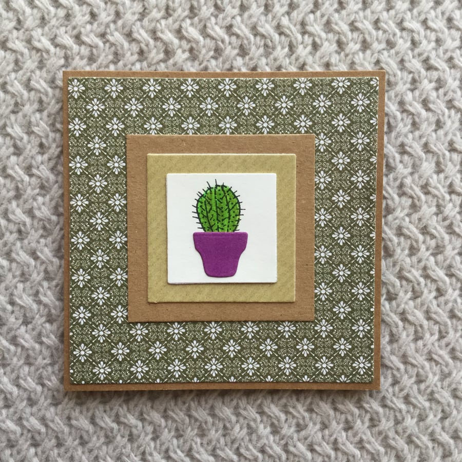 Hand drawn cactus card  Green 