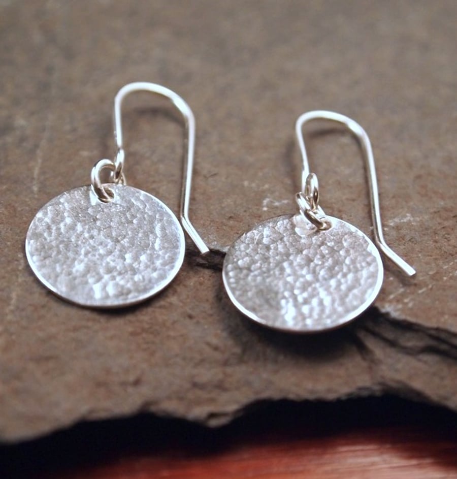 Silver Earrings - Hammered Disc 