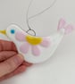 Fused Glass Pink Bird Hanging  - Handmade Glass Decoration - Image 3