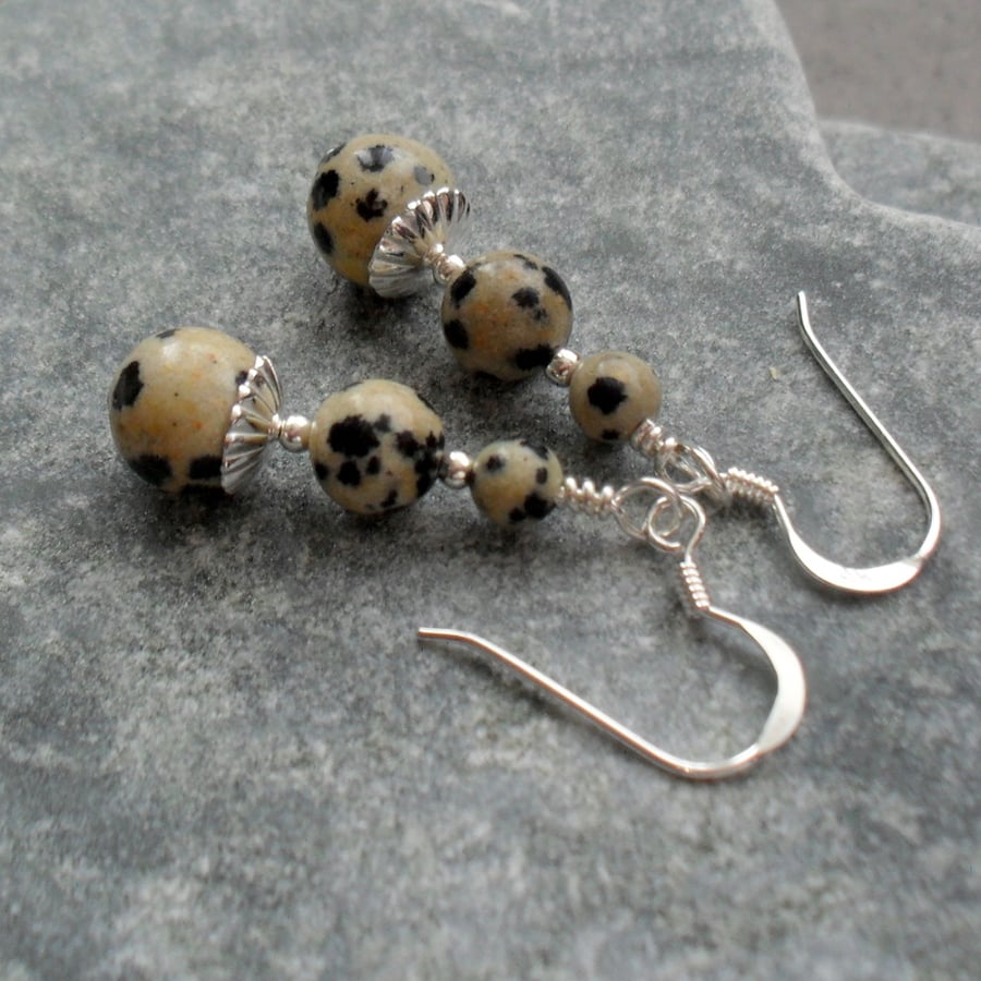 Dalmation Jasper Sterling Silver Drop Earrings