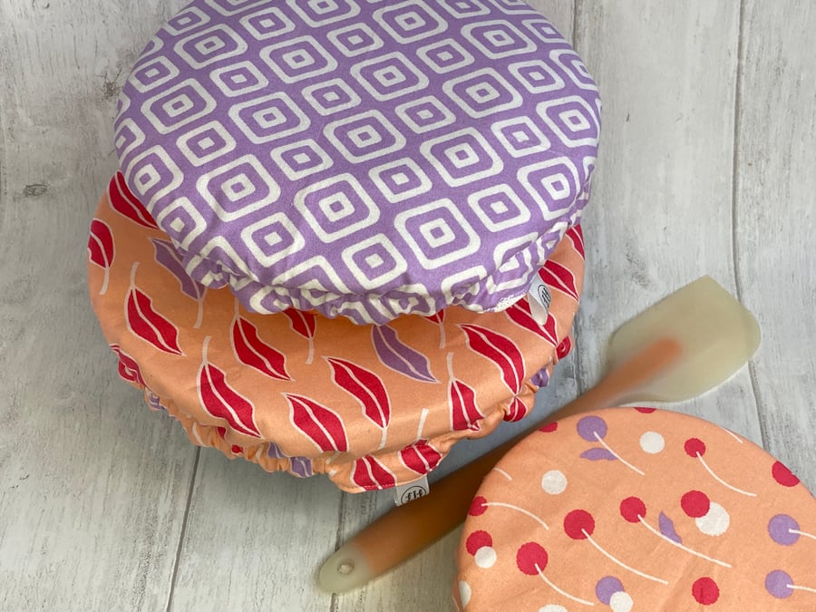 Reusable bowl covers - set of three  - lilac and peach