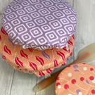 Reusable bowl covers - set of three  - lilac and peach