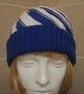 Hand Knitted Blue White Reversable Twist Hat Hand Knitted (J94) - Image 2