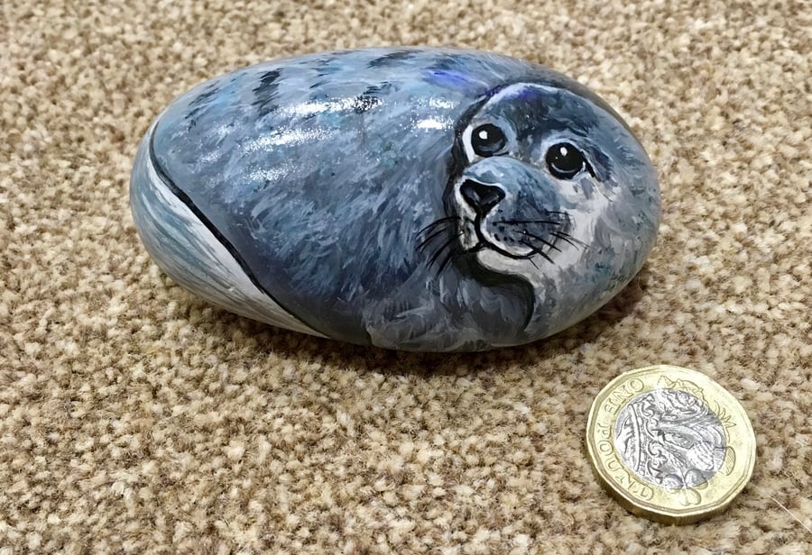 Seal hand painted pebble garden rock art wildlife gift 