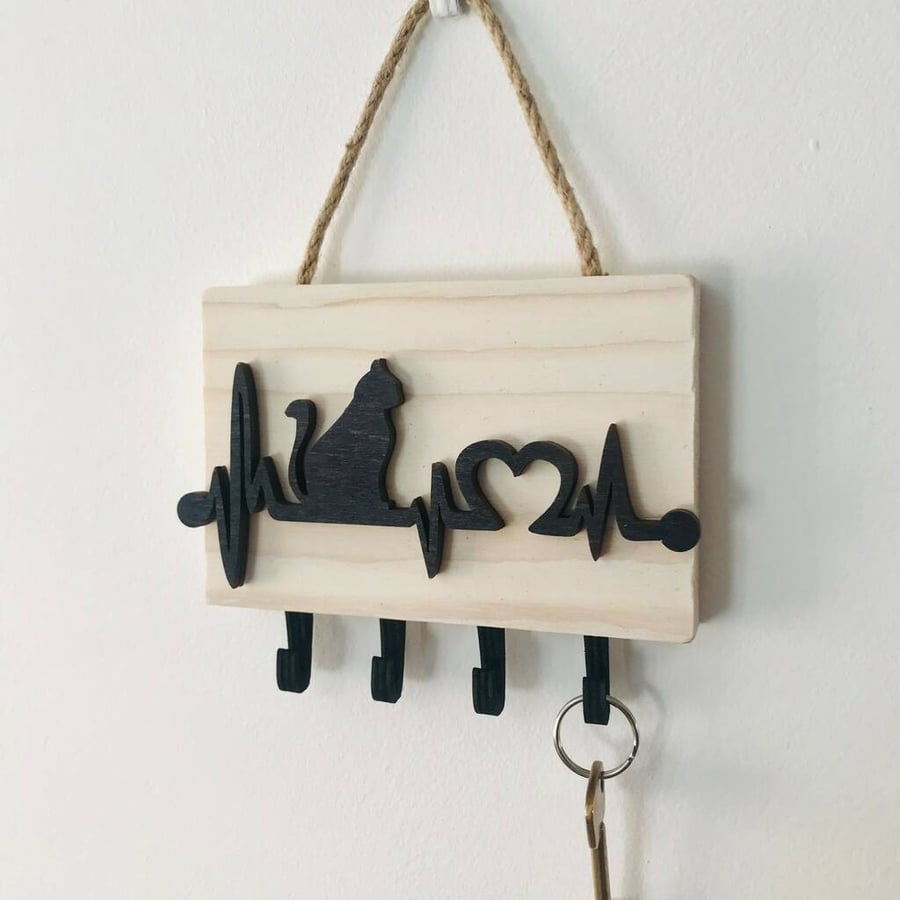 Cat Wooden Key Holder