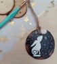 Moon gazing hare hand painted woodslice hanging decoration