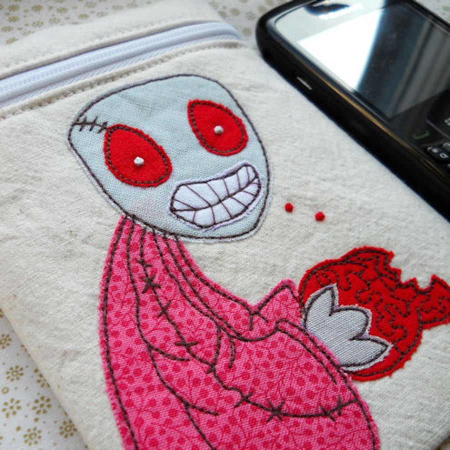 embroidered zombie eating brains - gadget / phone / camera case