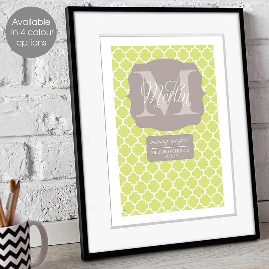 Personalised Meaning of Name Preppy Monogram Print, christening new baby gift