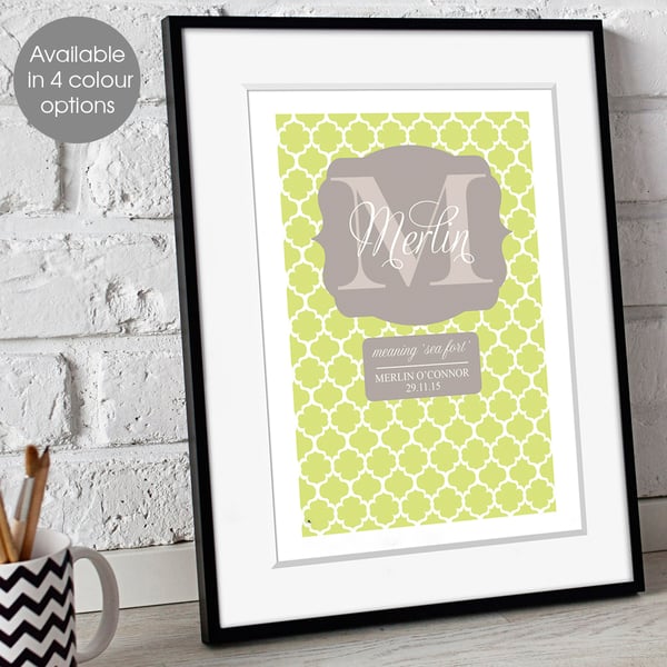 Personalised Meaning of Name Preppy Monogram Print, christening new baby gift