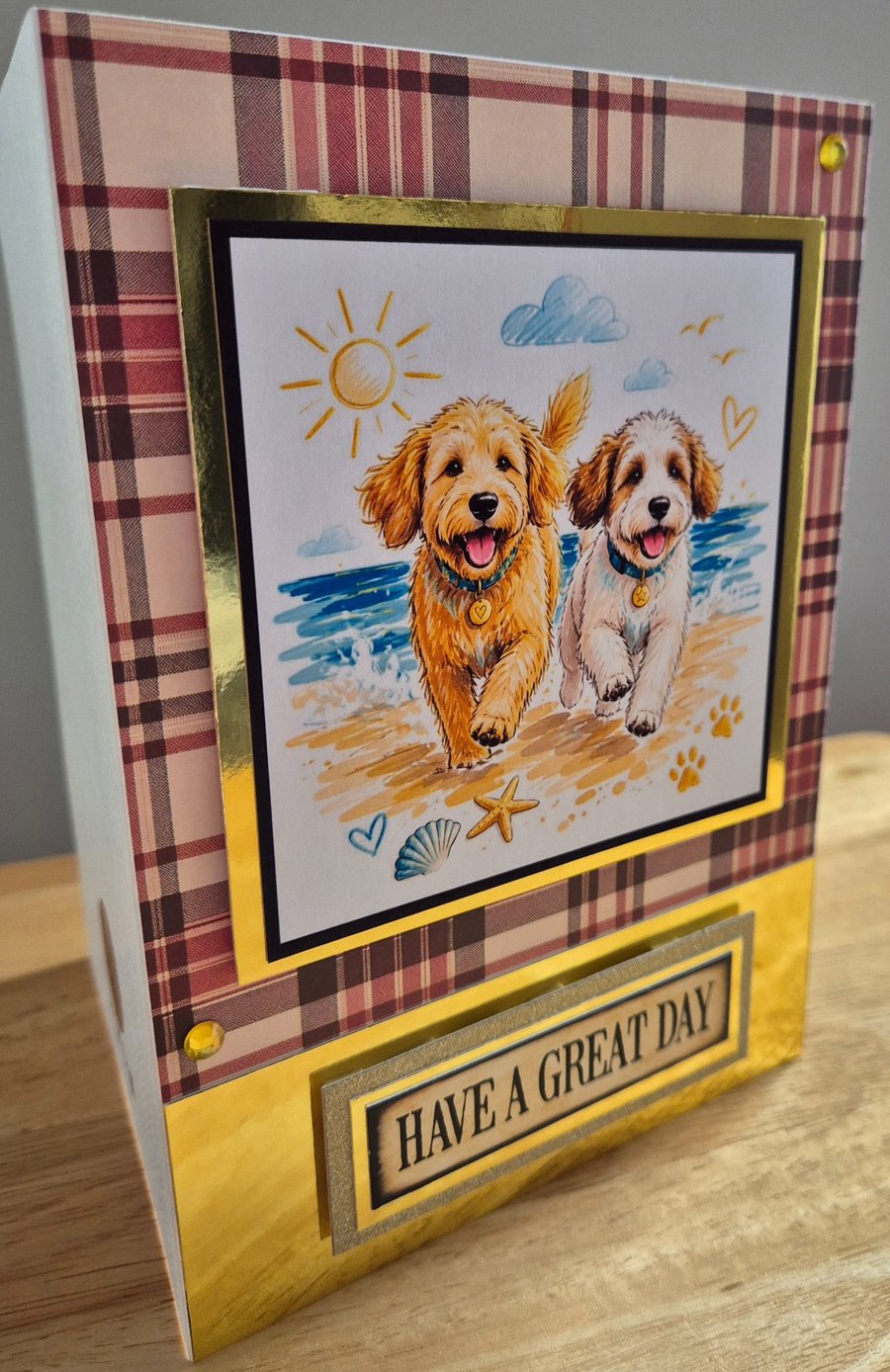 Handmade Greeting Card with Dogs on a Beach