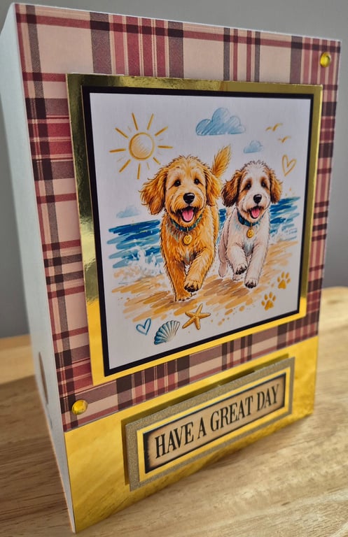 Handmade Greeting Card with Dogs on a Beach
