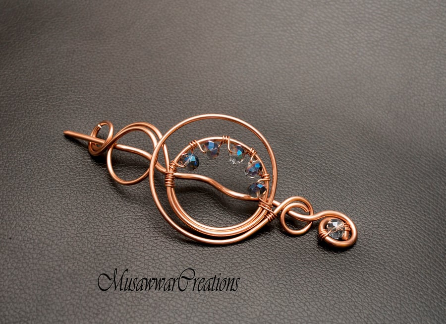 Copper Hair slide, solid copper ,hair barrette, Hair Accessories, swirl hair bun