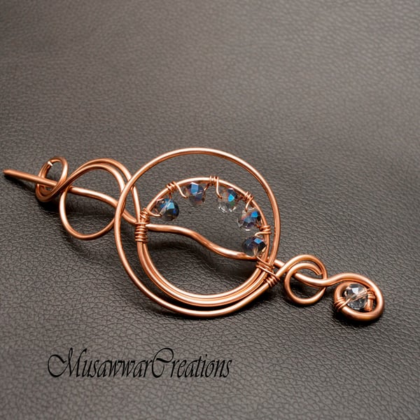 Copper Hair slide, solid copper ,hair barrette, Hair Accessories, swirl hair bun