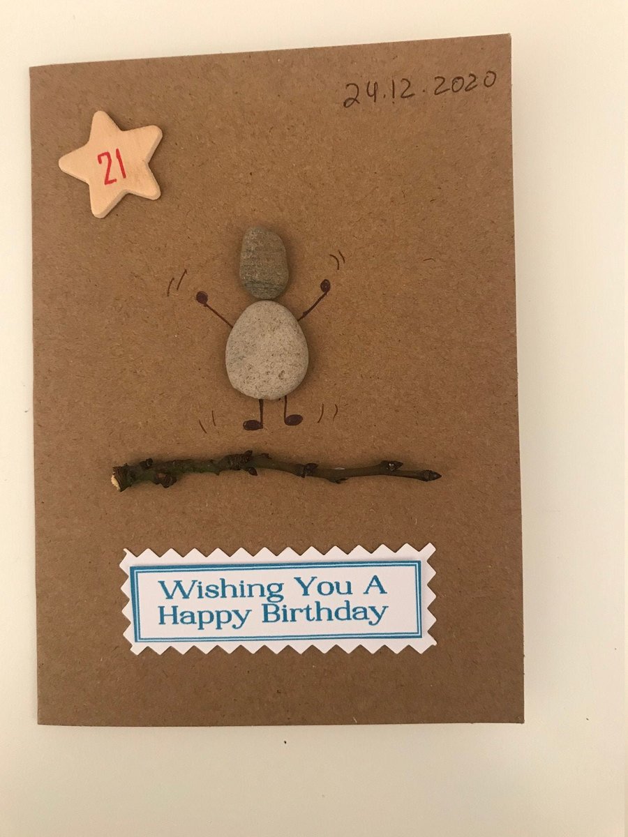 21st Birthday Pebble Artwork Card, Pebble Work Birthday Cards, Personalised Pebb