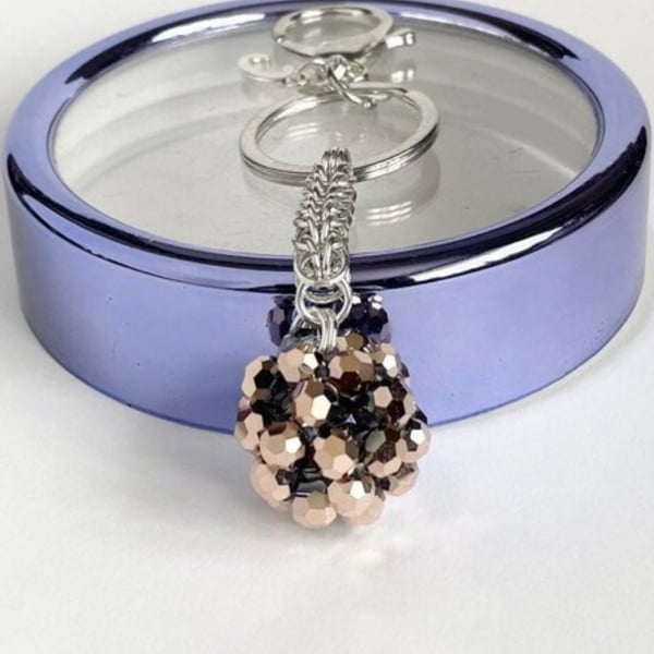 Rose Gold Crystal Handbag Charm, with a Chainmaille Chain and Keyring - Last One