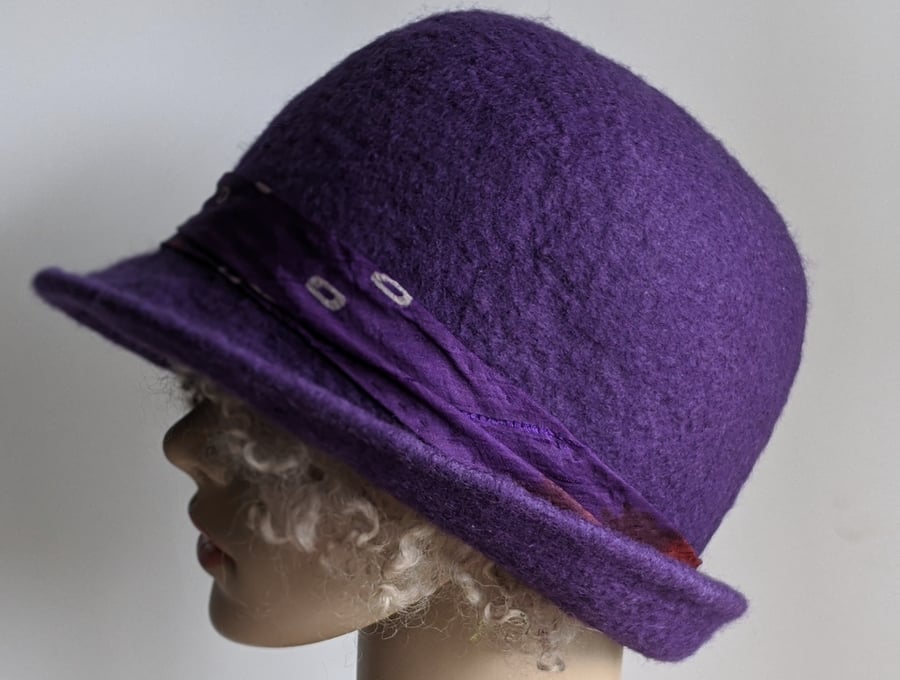 Aubergine felted wool bowler style hat