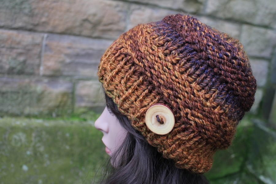 Hat chunky womens multicolour brown, knitwear UK