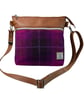 Genuine leather and Harris tweed handbag in tan and purple
