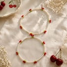 2x Cherry style anklets - minimalist beaded jewellery - gift for him and her 