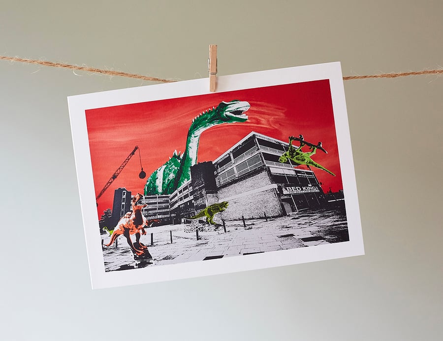 Teville Gate Dinos with red sky greetings card