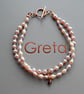 Double Strand Apricot and Pink Pearl Bracelet with Rose Gold Filled Toggle Clasp