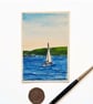 Original ACEO Miniature Watercolour Painting Sailing Boat,  Plymouth Sound Devon