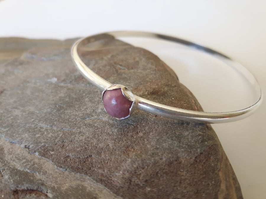 Sterling silver bangle with pink Rhodonite Gemstone