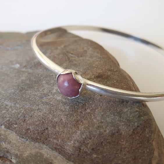 Sterling silver bangle with pink Rhodonite Gemstone