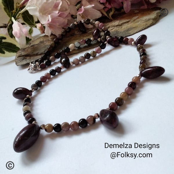Natural Raw Ruby & Tourmaline Sterling Silver Necklace
