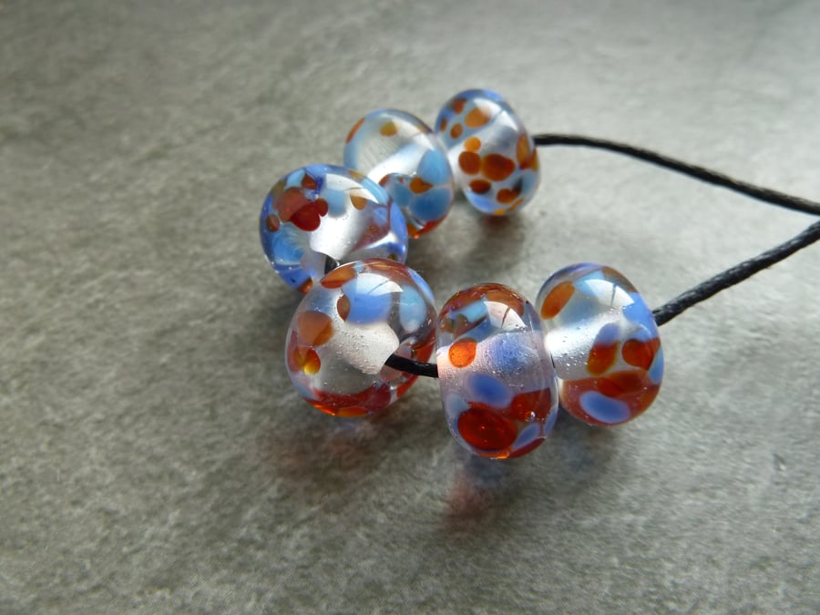 lampwork glass beads, blue frit set