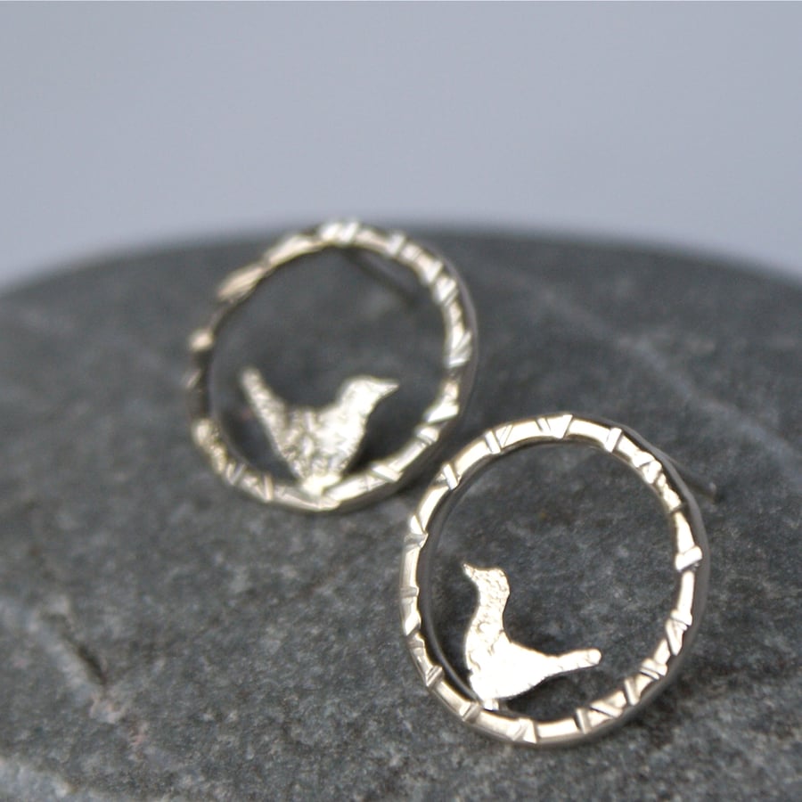 Little silver bird stud earrings 