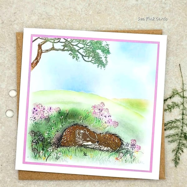 Sleeping Fox blank card, fox, wildlife, countryside, birthday