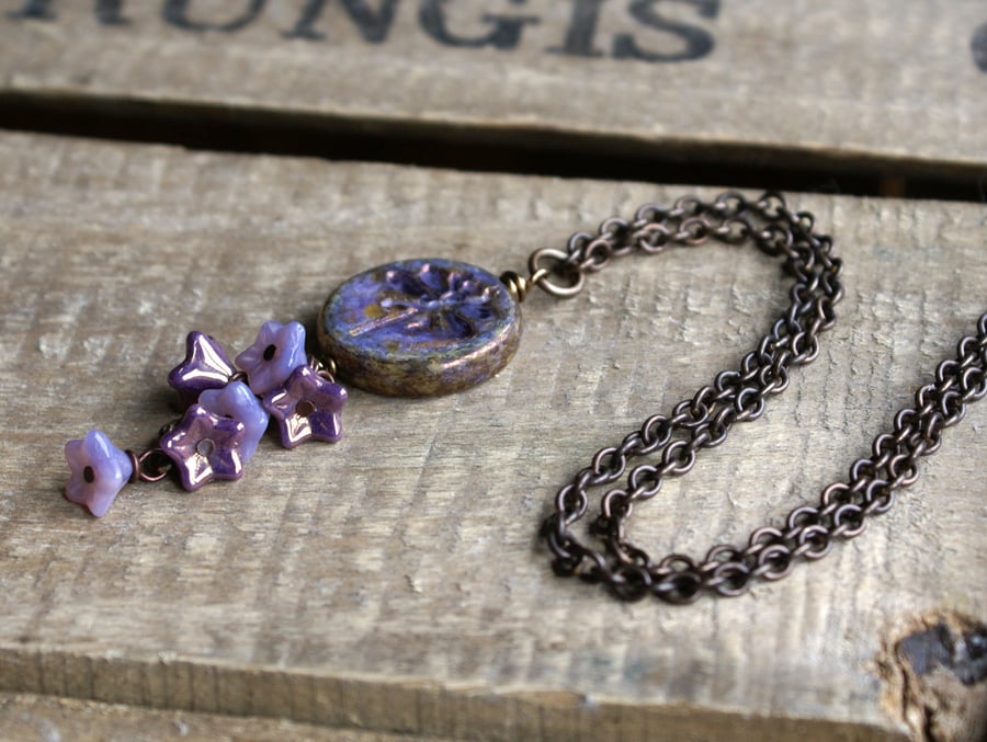 Purple Lustre Dragonfly Necklace