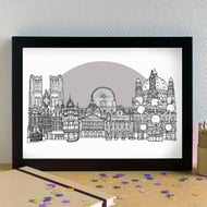 Brussels Landmarks Skyline Art Print