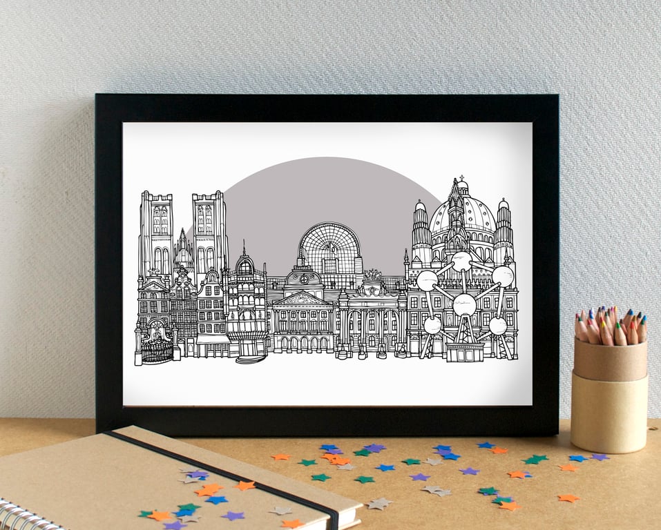 Brussels Landmarks Skyline Art Print