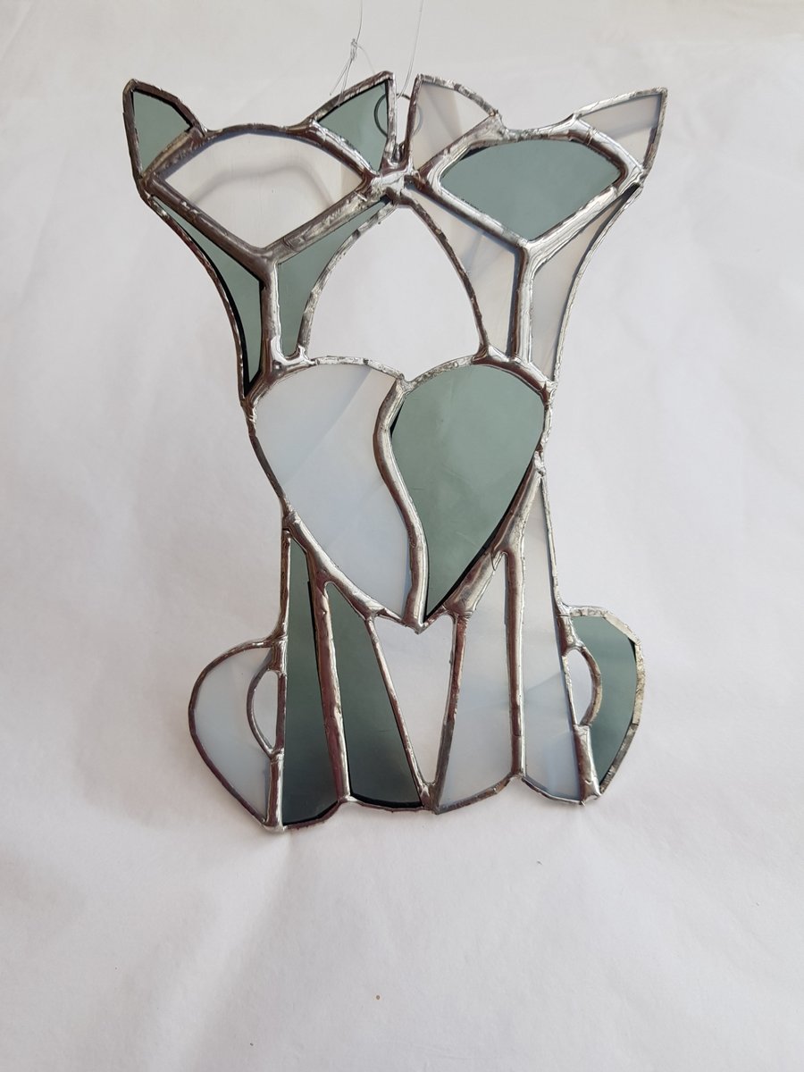 421 Stained Glass Siamese cats grey-white - handmade hanging decoration.